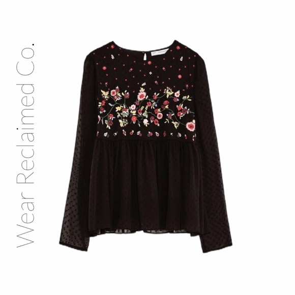 ZARA TRAFALUC Semi Sheer Embroidered Tunic Top - Picture 1 of 8